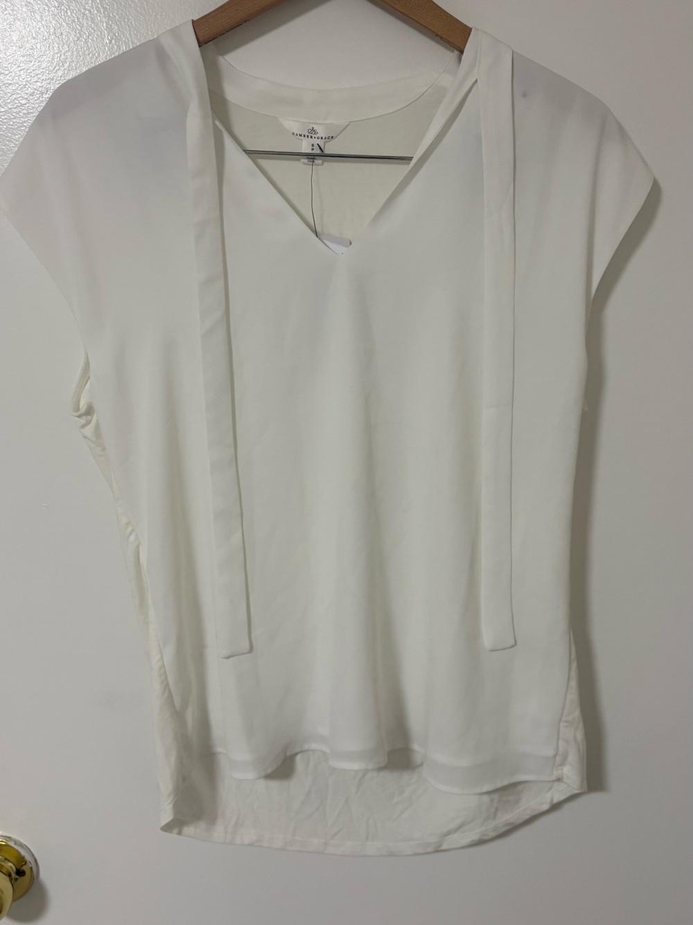 Lightweight Ivory V-Neck Tie-Front Blouse